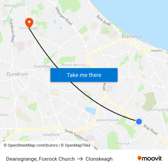 Deansgrange, Foxrock Church to Clonskeagh map