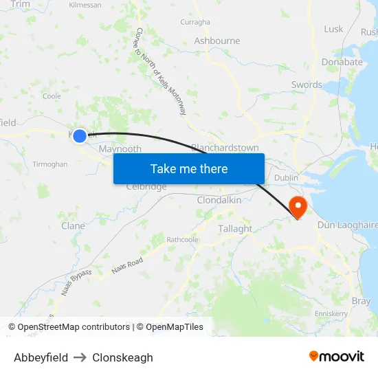Abbeyfield to Clonskeagh map