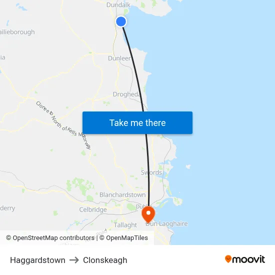 Haggardstown to Clonskeagh map