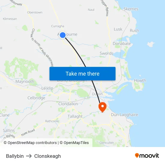 Ballybin to Clonskeagh map