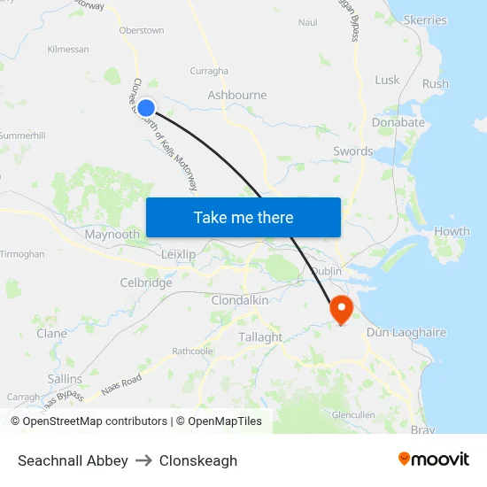 Seachnall Abbey to Clonskeagh map