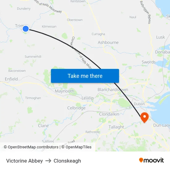 Victorine Abbey to Clonskeagh map