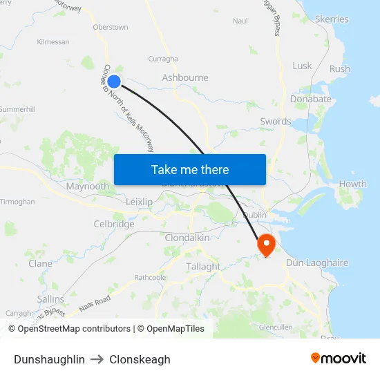 Dunshaughlin to Clonskeagh map