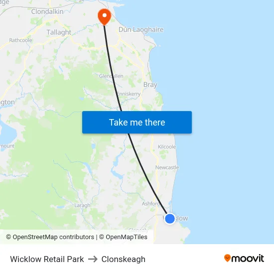 Wicklow Retail Park to Clonskeagh map