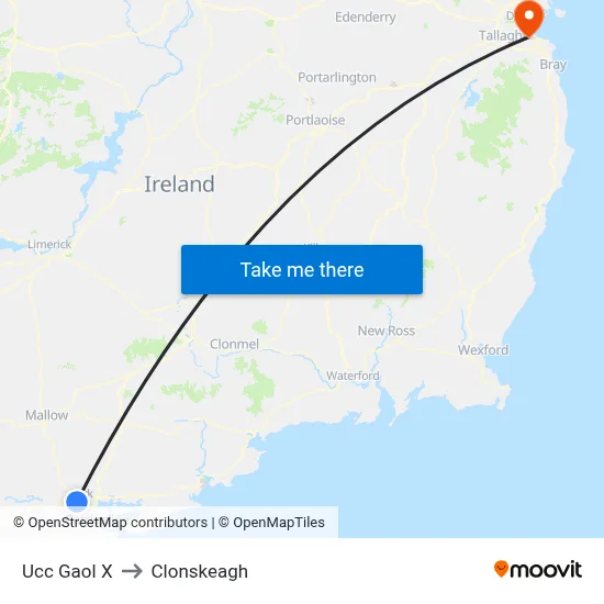 Ucc Gaol X to Clonskeagh map
