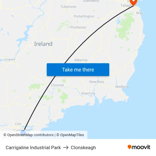 Carrigaline Industrial Park to Clonskeagh map