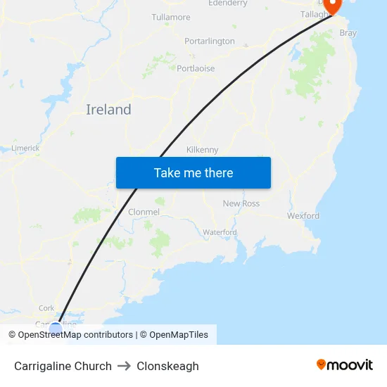 Carrigaline Church to Clonskeagh map
