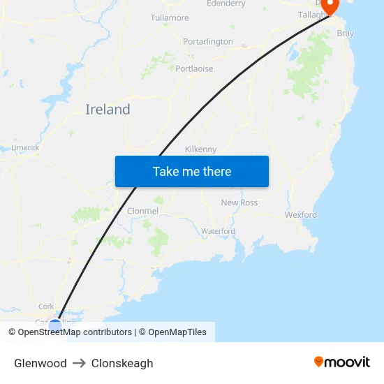 Glenwood to Clonskeagh map