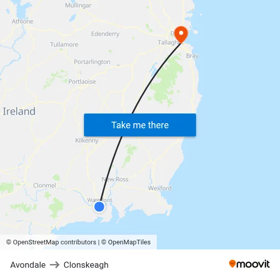 Avondale to Clonskeagh map