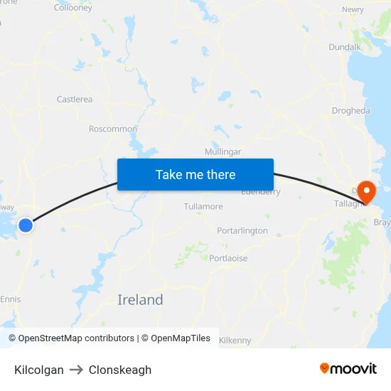 Kilcolgan to Clonskeagh map