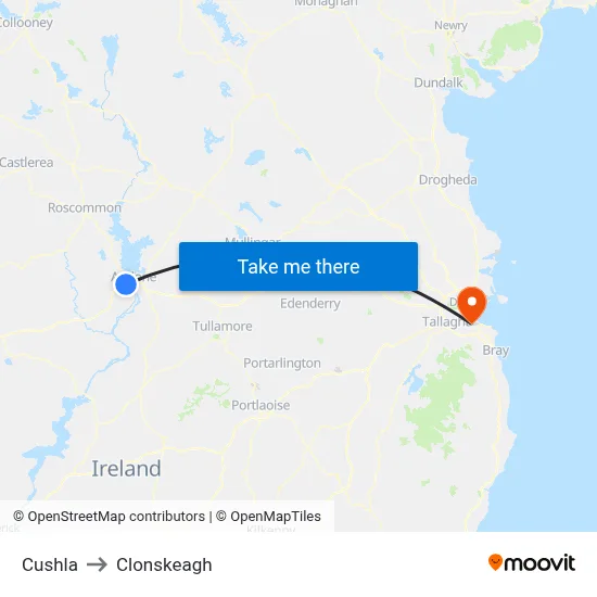 Cushla to Clonskeagh map