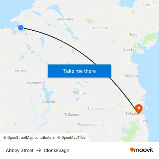 Abbey Street to Clonskeagh map
