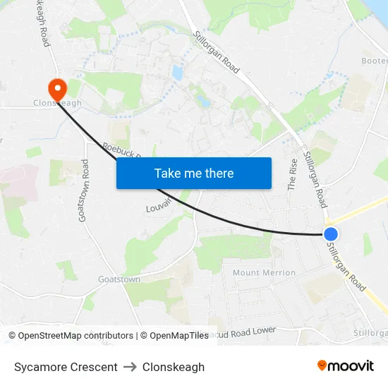 Sycamore Crescent to Clonskeagh map