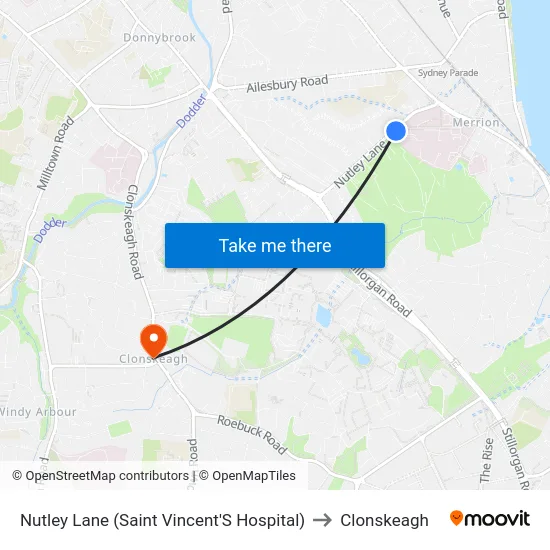 Nutley Lane (Saint Vincent'S Hospital) to Clonskeagh map