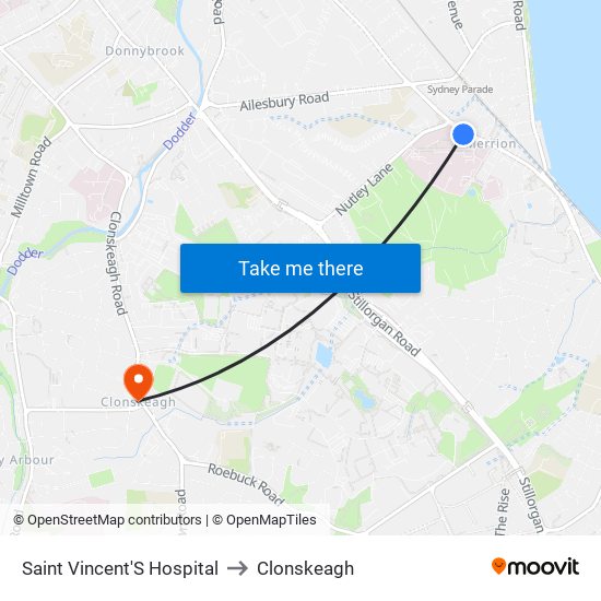 Saint Vincent'S Hospital to Clonskeagh map