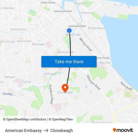 American Embassy to Clonskeagh map