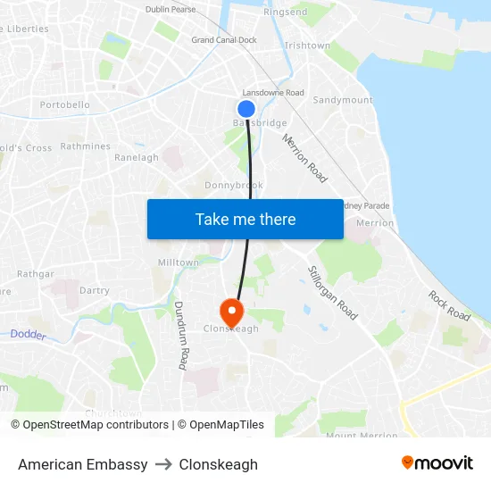 American Embassy to Clonskeagh map