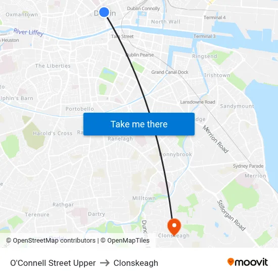 O'Connell Street Upper to Clonskeagh map
