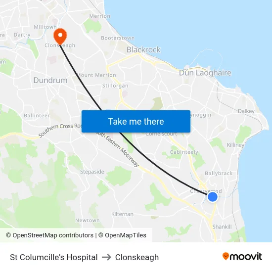 St Columcille's Hospital to Clonskeagh map