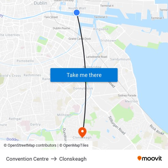 Convention Centre to Clonskeagh map