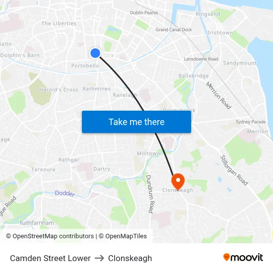 Camden Street Lower to Clonskeagh map