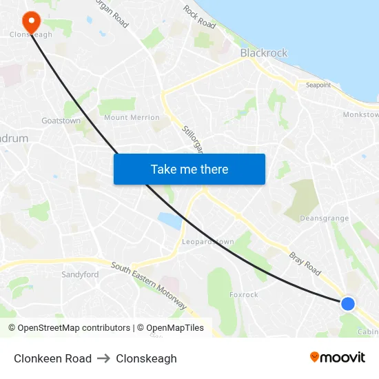Clonkeen Road to Clonskeagh map