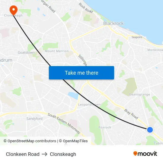 Clonkeen Road to Clonskeagh map