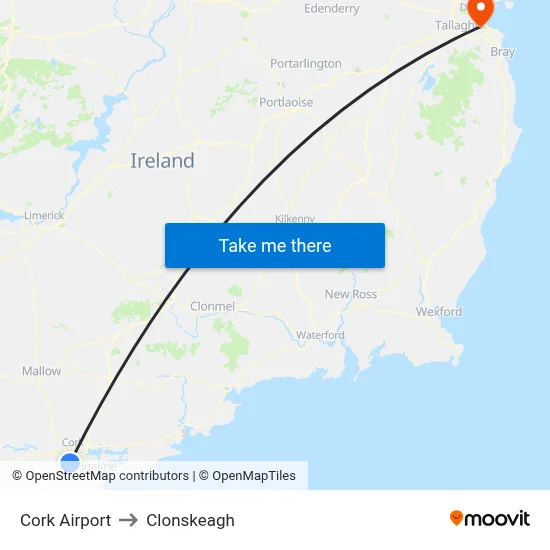 Cork Airport to Clonskeagh map