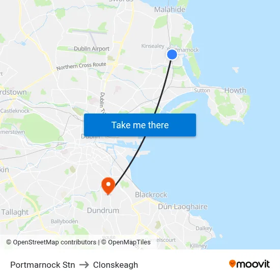 Portmarnock Stn to Clonskeagh map