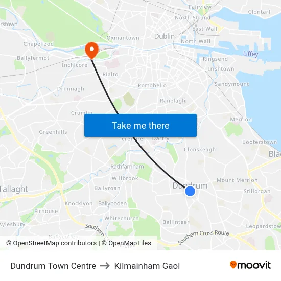 Dundrum Town Centre to Kilmainham Gaol map