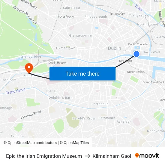 Epic the Irish Emigration Museum to Kilmainham Gaol map