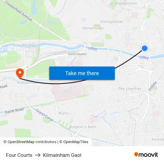 Four Courts to Kilmainham Gaol map
