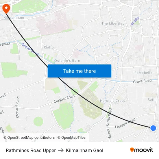Rathmines Road Upper to Kilmainham Gaol map