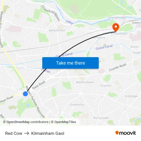 Red Cow to Kilmainham Gaol map