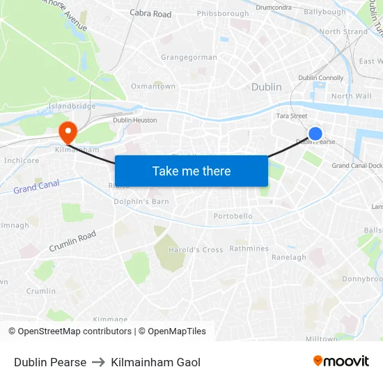 Dublin Pearse to Kilmainham Gaol map