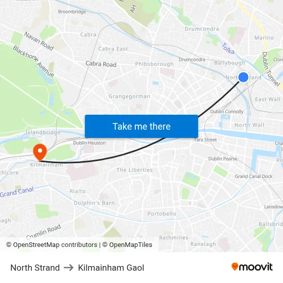 North Strand to Kilmainham Gaol map