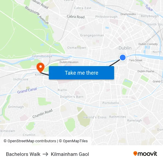 Bachelors Walk to Kilmainham Gaol map