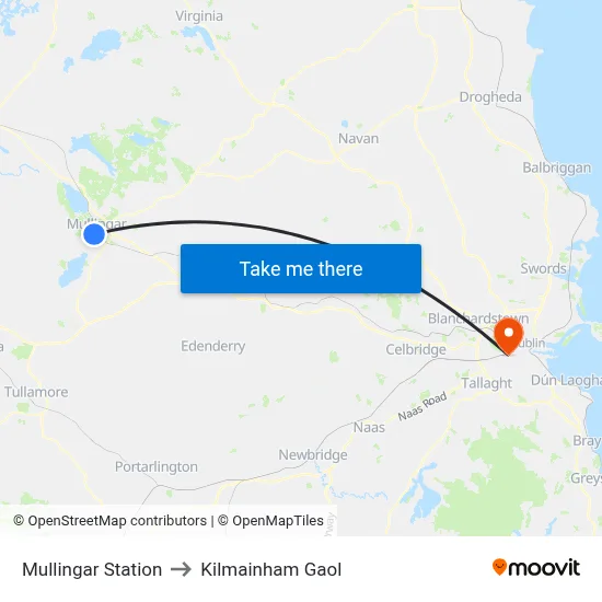 Mullingar Station to Kilmainham Gaol map