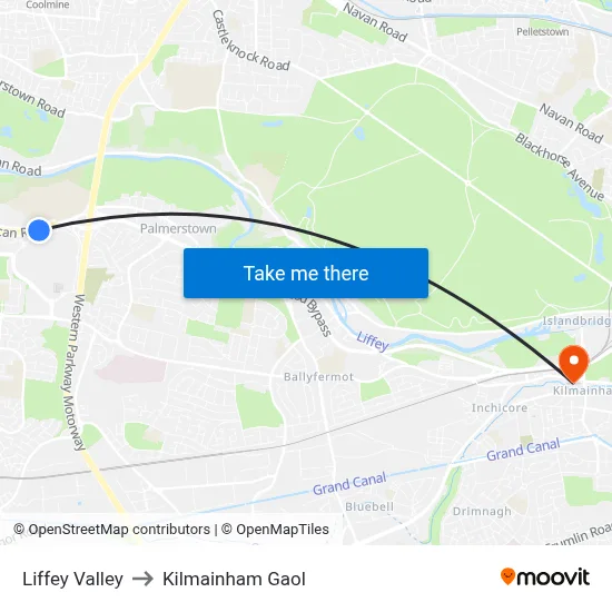 Liffey Valley to Kilmainham Gaol map