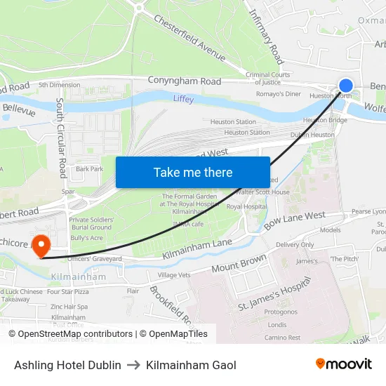Ashling Hotel Dublin to Kilmainham Gaol map