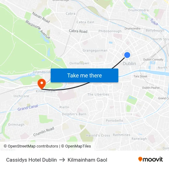 Cassidys Hotel Dublin to Kilmainham Gaol map