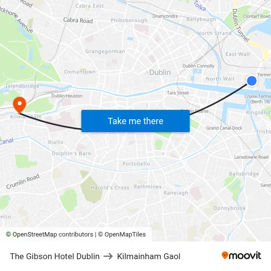 The Gibson Hotel Dublin to Kilmainham Gaol map