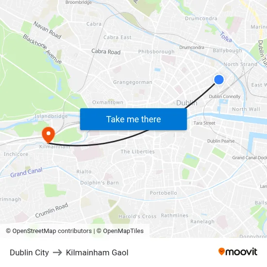Dublin City to Kilmainham Gaol map