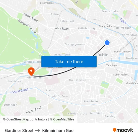 Gardiner Street to Kilmainham Gaol map