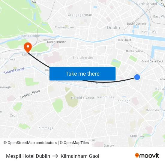 Mespil Hotel Dublin to Kilmainham Gaol map