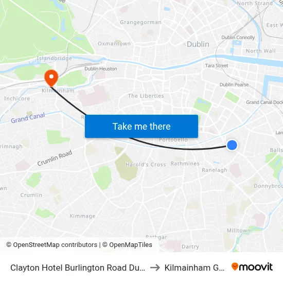 Clayton Hotel Burlington Road Dublin to Kilmainham Gaol map