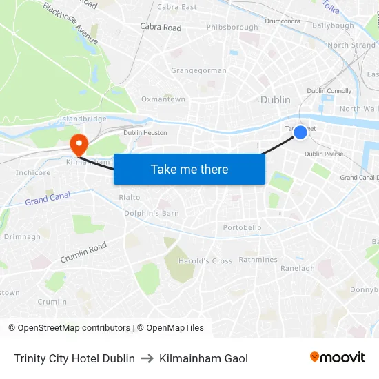Trinity City Hotel Dublin to Kilmainham Gaol map