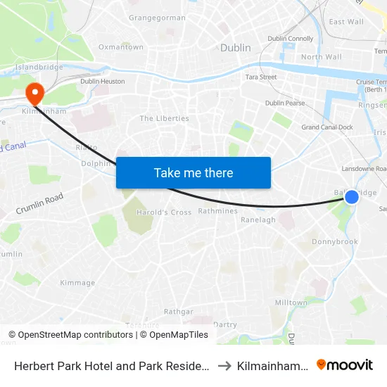 Herbert Park Hotel and Park Residence Dublin to Kilmainham Gaol map