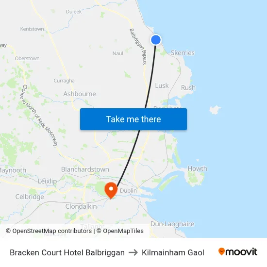Bracken Court Hotel Balbriggan to Kilmainham Gaol map