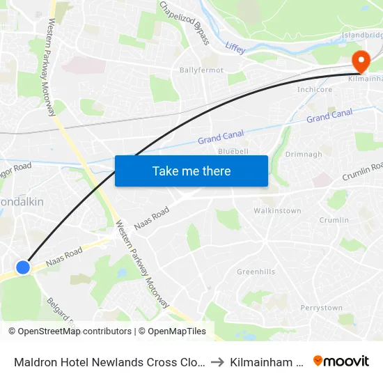 Maldron Hotel Newlands Cross Clondalkin to Kilmainham Gaol map